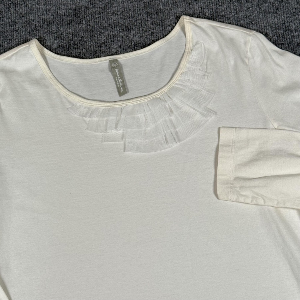 Hanna Andersson Shirt Womens XL White Long Sleeve Ruffle Neck 100% Cotton Casual